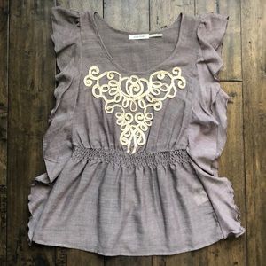 Soft grey brown Flutter Sleeve Top Small